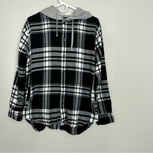 Pacsun Button Up Plaid Hoodie Shirt Black/White Size Medium
